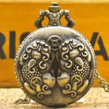 Steampunk Retro Bronze Chinesische Mythologie Pixiu Schloss Reichtum Quarz Taschenuhr Halskette Anhänger Uhr Kette Männer Frauen Kette Geschenk