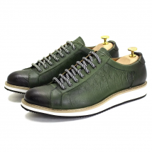 Men's European Style Casual Shoes Real Cow Leather Green Black Fashion Designer Luxury Croc Print Flat Street Footwear