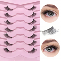 7 Paar halbe Wimpern im natürlichen Look mit klarem Band. Wispy Cat Eye Look. Natürliche Wimpern mit kurzem Akzent, 3/4-Wimpern, wiederverwendbar