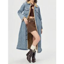 Benuynffy 2024 Winter Einreiher Fleece Verdicken Denim Jacke frauen Vintage Lose Warme Jean Langen Mantel Streetwear Oberbekleidung