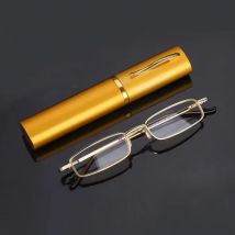 Unisex-Lesebrille mit Stiftrohretui, tragbare Presbyopie-Brille, Metallgehäuse, Federscharnier, Brillen, Sehhilfe + 125 + 175
