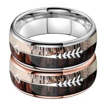 Tungsten Carbide Rings Deer Antler& Wood Arrow Inlay Wedding Bands Nice Designs Comfort Fit Jewelry