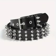 Retro Rivet Hollow Bullet Decoration Belt Fashion Leather Studded Goth Rock Wild Adjustable Women Punk Black Belt