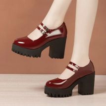 Kleine Größen 32-43 Vintage Lackleder Mary Janes Damen Plateau-Schuhe 2026 Blockabsatz Pumps für Büro Modell Mama