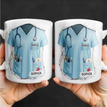 Benutzerdefinierte Keramiktasse zum Krankenschwestertagsgeschenk mit Gravur – Premium-weiße Tasse mit medizinischen Motiven