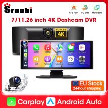 Srnubi 7/11.26" Dash Cam 4K DVR per auto, Carplay wireless e Android Auto Videoregistratore di navigazione GPS per Apple, Wifi FM AUX Radio