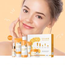 LAIKOU VITAMIN C Set per la cura della pelle Schiarente Kit da 5 pezzi Anche il tono della pelle Liscio Rughe Stringere i pori Detergente Tonico Siero Crema per gli occhi