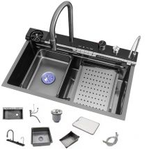 Lavello da cucina a cascata in acciaio inossidabile 304 grande Slot singolo Display digitale integrato rubinetto Set Dispenser di sapone rondella a tazza