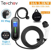 Cargador EV portátil Teschev Type2 IEC 62196 cargador de coche eléctrico 3.5KW 16A 1 fase EVSE estación de carga EV Wallbox de carga rápida