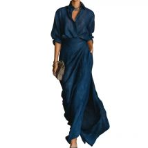 Solid Cardigan Top Maxi Skirts 2PCS Sets, Women Spring Autumn Turn-Down Collar Simple Outfit, Long Sleeve Fashion Ladies Suits