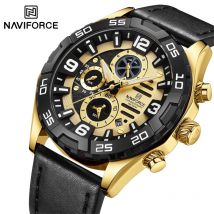 NAVIFORCE Marke Mode Männer Uhren Echtes Lederband Sport Datum Wasserdicht Quarz Armbanduhr Luxus Chronograph Uhr 2024
