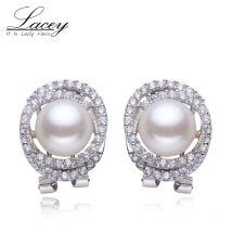Natürliche große Perlenohrringe Schmuck, 925 Sterling Silber Perlenclip Ohrringe Ohrringe für Frauen Hochzeitsschmuck