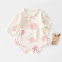 Neugeborenen Baby Dreieck Strampler Kleidung Reine Baumwolle Jungen Mädchen Nette Pfirsich Druck Langarm Overall 1-3-6M