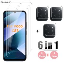6in1 Pieno Gule di Vetro Per Xiaomi Poco C85 Vetro Temperato Poco C85 Protezione Dello Schermo di Protezione Del Telefono Obiettivo Della Macchina Fotografica Pellicola Poco C85