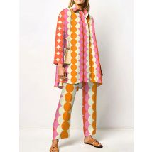 Neue Sets Frauen Outfits Sportswear Drucken Lose Breite Bein Hosen Damen Anzug Frühling Herbst Drehen-unten Kragen Langarm loungewear