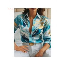 Women's Purple Long-Sleeve Shirt for Fall, Single-Button Collar Print Shirts, Fashionable Fitted Top for Girls.