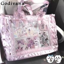 Süßes süßes Band, trendige Pendler-Handtasche, Taschen, rosa Schultertasche für Damen, Satin, transparent, Itabag