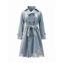 Frühling und Herbst Neue Geschmack Retro Denim Trenchcoat Frauen Medium und Lange Über Das Knie Taille Temperament