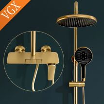 VGX Shower System Set Gold Bathroom Shower Head Set Luxury Shower Faucet Set 3-way Rainfall Shower Mixer Crane Black Grey Chrome
