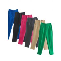 Willshela Pantaloni dritti alla moda da donna Pantaloni a vita alta con cerniera frontale Vintage Full Length Donna Chic Lady
