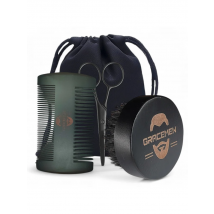 Gracemen Black Beard Set 4 in1 - Boar Beard Brush & Double Sides Wooden Beard Comb & Travel Pouch Men's Beard Kit