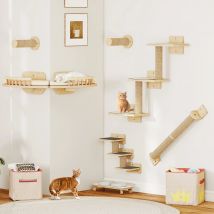 YITAHOME Pared trepadora de madera para gatos de 7 piezas: 3 postes rascadores, 2 plataformas y 2 escaleras para jugar/sueño/salón