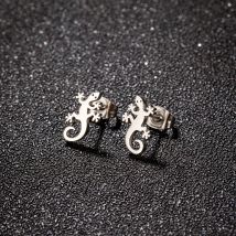 Gothic Fashion Stainless Steel Lizard Stud Earrings For Girl Punk Animal Gecko Piercing Earrings Women Wedding Jewelry Brinco