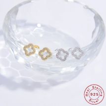 S925 Sterling Silver Romantic Four Clover  Shape Stud Earrings for Women Girl Piercing Earrings Jewelry Gift SE42