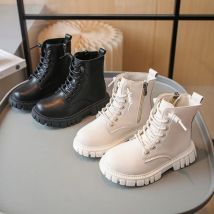 Kinder Plattform Stiefeletten Herbst Winter Mädchen Kausalen Schwarz Leder Schuhe Mode Nicht-rutsch Kinder Schule Dicken Boden Stiefel