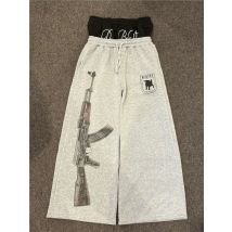Y2K Retro Harajuku Double Embroidered Waist Print Sweatpants Hip Hop Goth Clothes Fashion Wide Leg Baggy Pants Streetwear Unisex