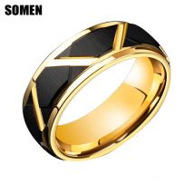 Somen 6 mm/8 mm Herren-Wolframringe, gebürstete Nut, abgeschrägte Kantenmuster, Schwarz-Gold-Farbe, Verlobungsring, Eheringe