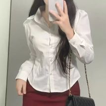 FANAN Adrette Weiße Hemden Frauen Koreanische Dünne Lange Hülse Büro Hemd Damen 2025, Frühling Mode Taste Revers Kurze Bluse