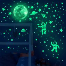 Leuchtender Astronaut-Stern-Mond-Wandaufkleber für Schlafzimmer, Kinderzimmer, Heimdekoration, Tapete, leuchtet im Dunkeln, selbstklebende Aufkleber