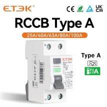 ETEK RCD RCCB Tipo A Interruttore automatico corrente residua elettromeccanico Tipo A 2 poli 10KA 25A 40A 63A 80A 100A 230V 30ma EKL6-100H