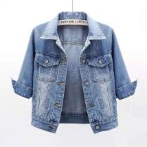 Neue Frauen Frühling Herbst Denim Jacke Tops Rosa Farbe Feste Kurze Mehrfarbige Feminino Hülse Mit Drei Vierteln Jean Jacke Größe S-5XL