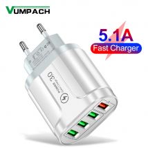 Vumpach 4-portowa szybka ładowarka USB Quick Charge 3.0 48W ścienna szybka ładowarka do telefonu iPhone Samsung Xiaomi Adapter podróżny