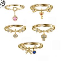 ORSA JEWELS Vintage-Anhängerring aus echtem 925er Silber, funkelnder kubischer Zirkon, modischer Fingerring, verstellbar, Damenschmuck SR334