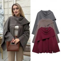 Damen Herbst Winter Jacke Frauen Casual Pendler Mantel Gestrickte Lose Oversize Mantel Asymmetrische Elegante Split Chic Schal Jacke