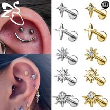 ZS 1 PC Internal Thread 16G F136 G23 Titanium Labret Lip Piercing Smiling Face Shape Lip Studs Helix Cartilage Earrings Jewelry