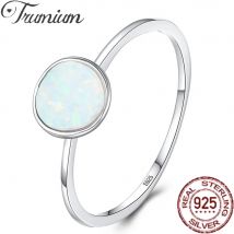 Trumium-Ringe aus 925er-Sterlingsilber mit rundem Opalstein für Damen, Vintage, schlichter Ring, Jahrestag, Hochzeit, Geschenk, trendiger Schmuck