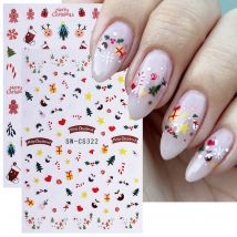 2 stücke Weihnachten Nagel Aufkleber Nette Lebkuchen mann Elch Weihnachten Baum Blätter Holly DIY Winter Geschenk Aufkleber Sliders Maniküre Dekoration