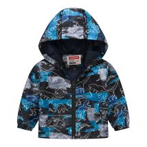 Jungen Cartoon Dino Langarm Tasche Leichter Mantel Kinder Frühling Herbst Muster Reißverschluss Kapuzenjacke