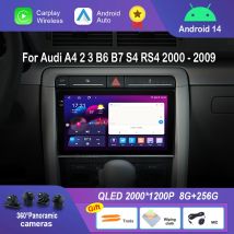 9 Zoll für Audi A4 2 3 B6 B7 S4 RS4 2000–2009 Android 14 Auto Video Multimedia Player BT 4G WiFi GPS Navigation DSP Stereo