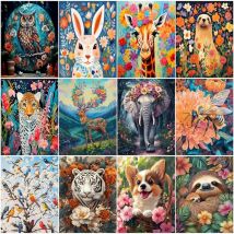 RUOPOTY Malen, Malen nach Zahlen, Tiere und Blumen, Leinwandkunst, Malerei, Acrylfarben, Malset für Erwachsene, zum Ausmalen, Malen, für Handarbeiten