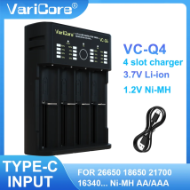 VariCore VC-Q4 Caricabatteria intelligente portatile per litio 3,7 V 18650 26650 21700 18500 18350 1,2 V Ni-MH Ni-CD AA AAA
