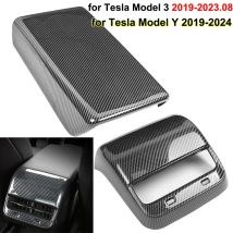 Für Tesla Modell 3Y Zubehör Mittelkonsole Armlehne Box Abdeckung Carbon Fiber ABS Hinten Air Vent Outlet Filter Schützen Abdeckung