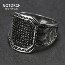 Ringe aus massivem 925er Silber, cooler Retro-Vintage-türkischer Ring, Hochzeitsschmuck für Männer, schwarzer Zirkonstein, gebogenes Design, bequeme Passform