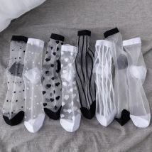Sexy Spitze Frauen Socken Sommer Ultra-dünne Transparente Mesh Fishnet Kurze Socken Harajuku Casual Atmungsaktive Schwarz Weiß Crew Socken