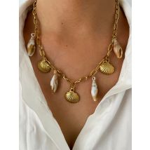 Peri'sbox Wasserdichter Sommer-Strand-Mode-Urlaubsschmuck, 18 Karat vergoldeter Edelstahl, Muschel-Anhänger-Halskette für Damen