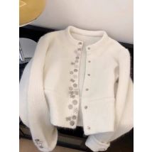 Women White Cardigan Sweater Harajuku Long Sleeves Cashmere Knitted Sweaters Vintage 90s Aesthetic Y2k 2000s Clothes Autumn 2024